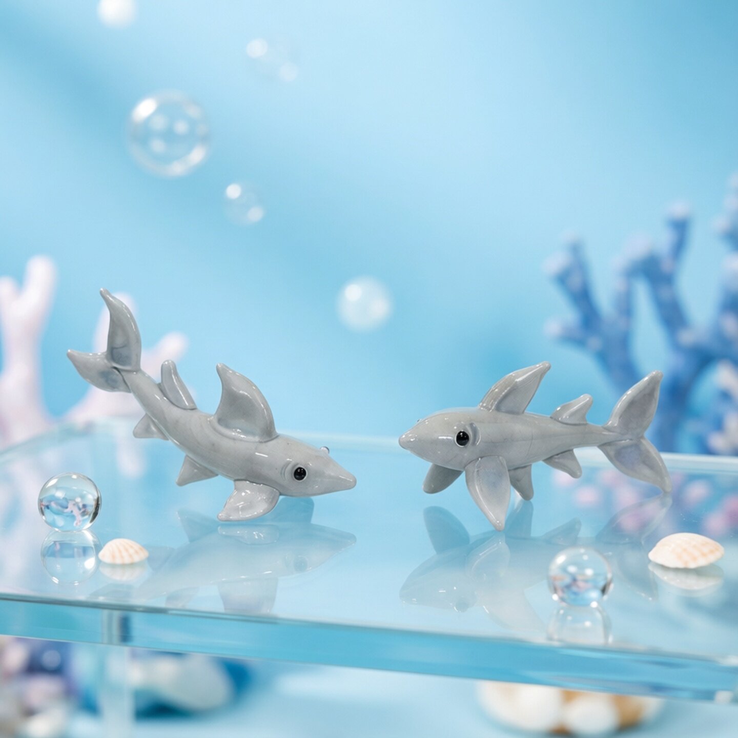 Marine Aquarium Orp - Handmade Mini Glass Shark Figurine Cute