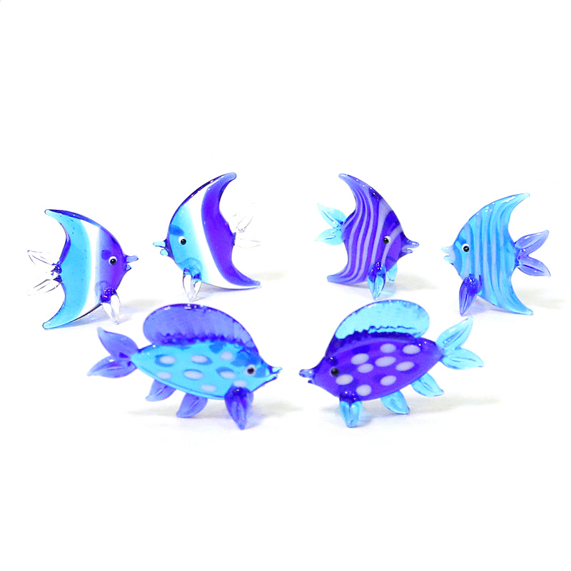 Marine Aquarium Orp - 2Pcs Blue Murano Glass Sea Fish